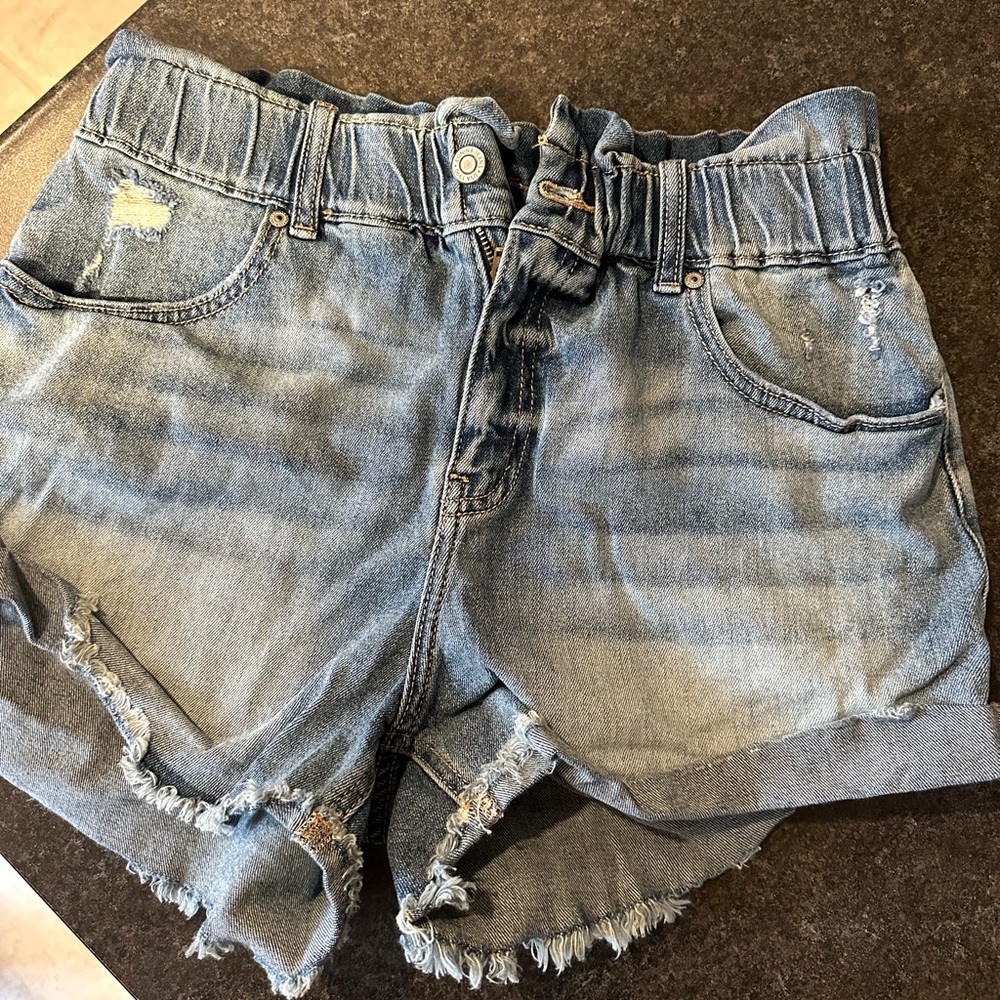 super cute distressed jean shorts, comfier like material.